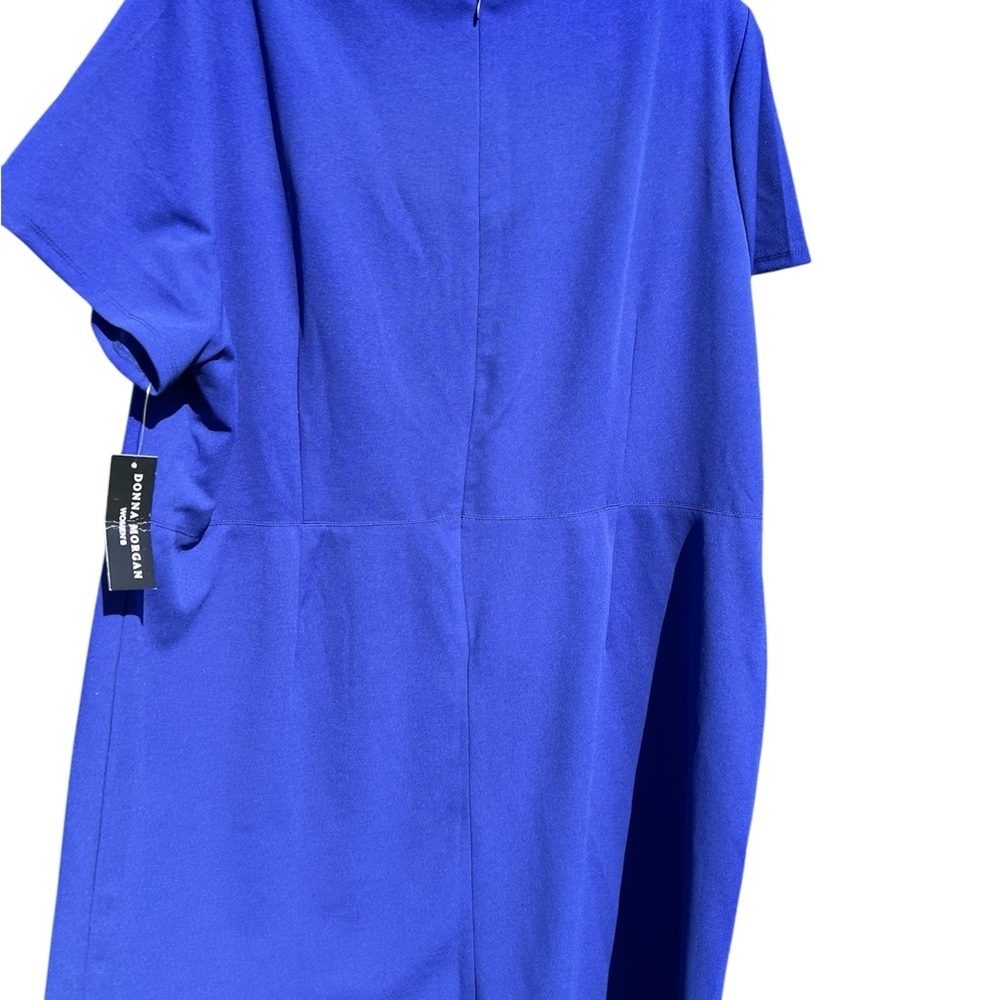 Donna Morgan Royal Blue Short Sleeve Midi Dress with Flap Pockets - Picture 2 of 9
